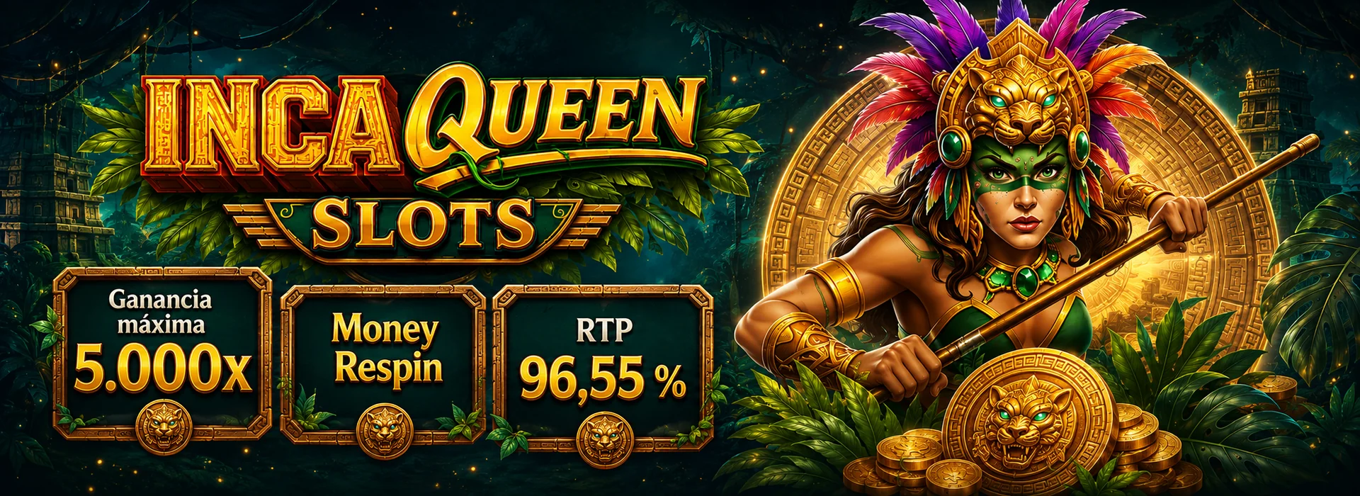 Bono de bienvenida del 100 % hasta 200 € con 50 tiradas gratis en la tragaperras Inca Queen